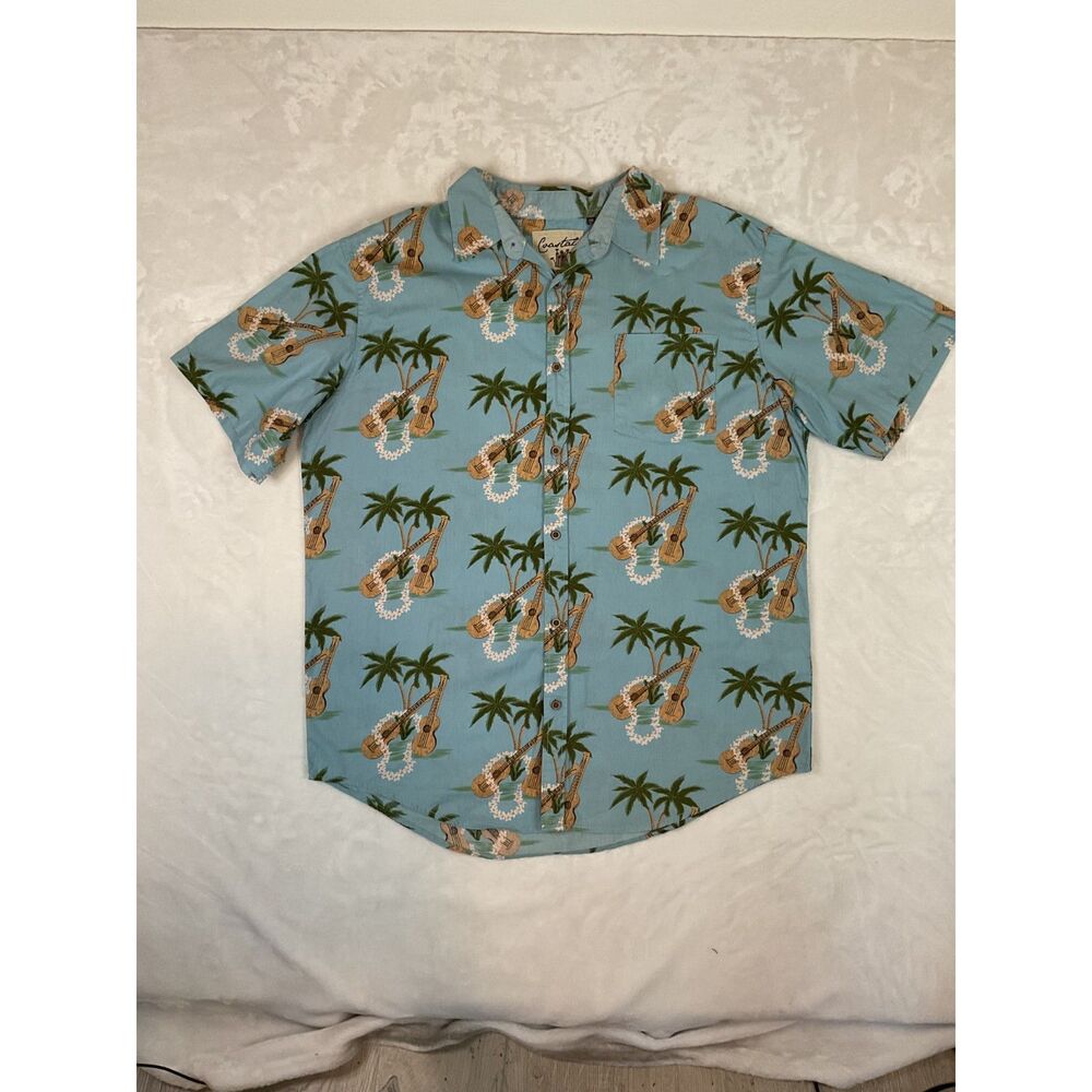 Coastal Men's Short Sleeve Hawaiian Shirt Blue Palm Trees Size XXL